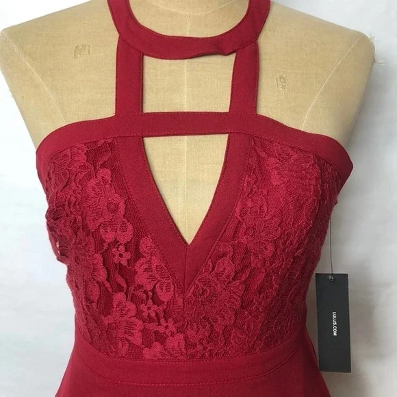 Nwt Lulu’s caged neckline lace bodice sleeveless dress SZ XS red‎ - Picture 2 of 7